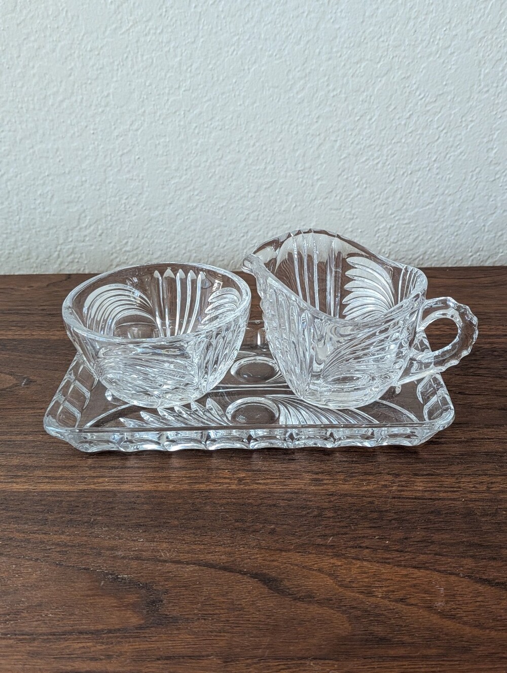 Princess House Crystal Swirls & Dots Creamer Sugar And Tray Set- 3 Pieces